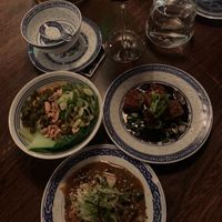 Dan Dan noodles, ginger tofu and tofu in sesame sauce with cucumber  at Surfers in Stockholm