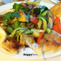 Fried rice noodles with tofu and veggies! at Loving Hut in Seattle