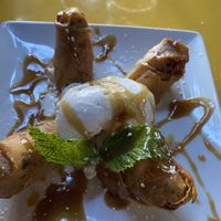 Banana spring rolls with coconut ice cream  at Kati Vegan Thai in Seattle