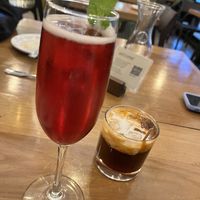 Beautiful cocktails- Thairish Tea and Pomegranate Brut  at Kati Vegan Thai in Seattle
