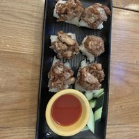 Garlic Jackfruit on sticky rice - so 😋 yummy  at Kati Vegan Thai in Seattle