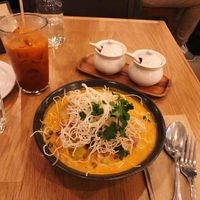 Khao Soi and Thai Iced Tea  at Kati Vegan Thai in Seattle