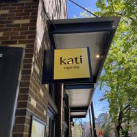 Sign on the street  at Kati Vegan Thai in Seattle