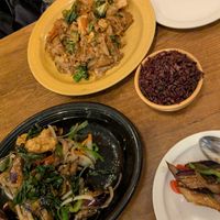 Flat noodles and tofu eggplant  at Kati Vegan Thai in Seattle