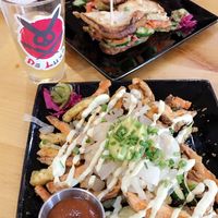 Rhubarb black pepper kombucha, gluten free tofu banh mi, and tempura veggies deluxe style!  at DeLuxe in Reno