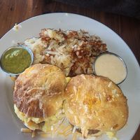 Breakfast biscuit sandwiches and hashbrown at Seven Mile Cafe in Keller