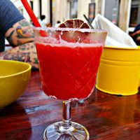 Small frozen strawberry margarita at Guaka in Faro