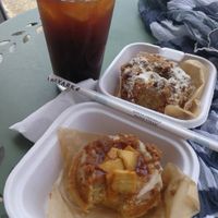 Apple fritter and coffee cake donut-cakes, super tasty! at Neighborhood Joe in St Petersburg