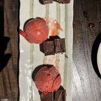 Chocolate torte w/raspberry sorbet   at Blue Sushi Sake Grill in Westwood