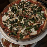 Vegan cheese, broccoli rabe, and mushroom  at GG's Wood Fired Pizza in Milford