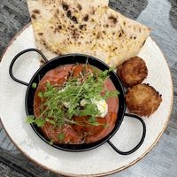 Shakshuka with added hash browns at Elnecot in Manchester