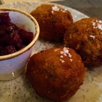 Wild mushroom & pearl barley arancini at Elnecot in Manchester