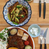 Rice Bowl with Braised Tempeh
& Vegan Hamburg Steak Plate at Soiroum in Seoul