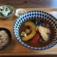 Veggie soup w tempeh and faux beef at Soiroum in Seoul