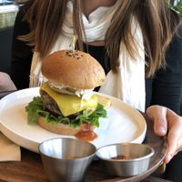 Bean burger with vegan cheese 👍 at Soiroum in Seoul