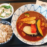 Tempeh and curry with brown rice at Soiroum in Seoul