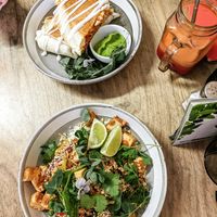 Mexican burrito and GF tofu satay. at Hunter in Rye