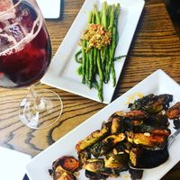 Asparagus, Brussels sprouts, and sangria. Ask for no butter on veggies.  at Taberna Tapas in Durham
