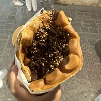 Bubble waffle with dark chocolate and nuts - yum!!  at Royo in Rhodes