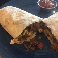 Breakfast burrito with tofu, potatoes, green peppers at Bentley's House of Coffee & Tea in Tucson