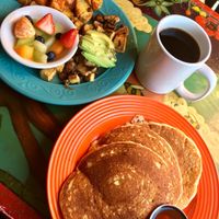 Vegan Pancakes and Tofu Scramble at Bentley's House of Coffee & Tea in Tucson