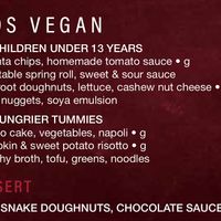 Kids vegan menu at Zagame's in Boronia