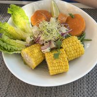 Bowl mit Tofu, Kürbis, Mais etc  at Mirablau Beach Bar & Restaurant in Mallorca
