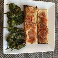 Padron peppers and tomato bread  at Mirablau Beach Bar & Restaurant in Mallorca