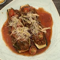 Stuffed courgette with veg bolognese at Mirablau Beach Bar & Restaurant in Mallorca