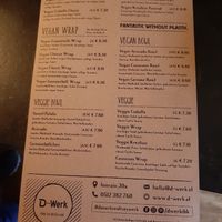 the vegan and vegetarian menu at D-Werk in Innsbruck