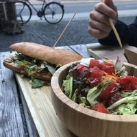 Vegan ciabatta guacamole with salad  at D-Werk in Innsbruck