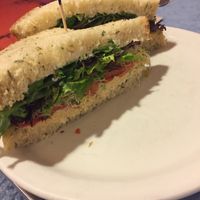 RRP (Roasted Red Pepper) & Cashew Cheeze Sandwich on herbed potato bread at The Planet Bakery and Cafe in Peterborough