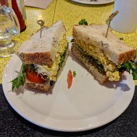 The vegan eggy sandwich on their delicious potato bread. at The Planet Bakery and Cafe in Peterborough