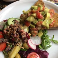Avocado and tomato on garlic soda bread at Java in Swanage