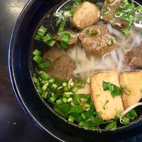 Vegan pho. Flat rice noodles with mock beef slices, meatballs, ham and tofu in broth made from classic pho spices. Highly recommended.  at Mimi Nguyen Cafe in Puchong