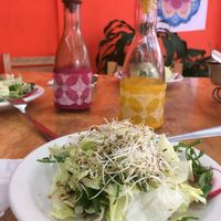 Menú del día, ensalada, sopa, agua y tacos at VegeTaco - Parque San Andrés in Mexico City