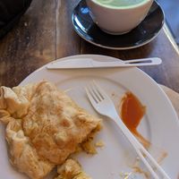 Savory empanada and matcha latte at Timeless Coffee Roasters and Bakery in Berkeley