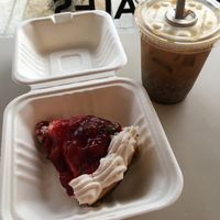 Cherry cake and coffee at Timeless Coffee Roasters and Bakery in Berkeley