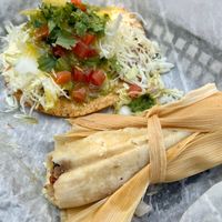 Vegan tostada (top) and tamale (bottom)   at Spanglish in Traverse City