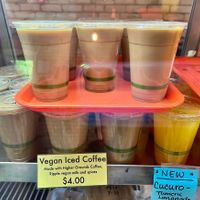 Vegan iced coffee in the cooler   at Spanglish in Traverse City