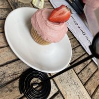 Strawberry cupcake  at Behind the Bookstore in Edgartown