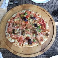 vegan pizza with cheeze sauce and aubergine  at The Vegvolution Kitchen in Hong Kong Island