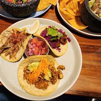 Their three different vegan tacos. at Vongo & Anchor in Chatan
