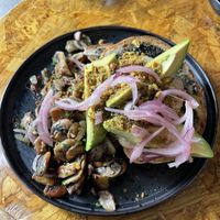 Avocado toast with mushrooms  at Grown in West End