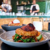 Hash brown and french toast at Grown in West End