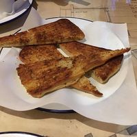 Incredible accidentally vegan garlic bread. It's not marked vegan on the menu but it's completely suitable. It's very delicious, although not like traditional garlic bread. at The Woolpack in Hertford