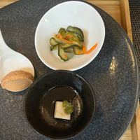 Cold Starters (Sunomono, Cashew nut mousse, Goma Dofu) at Men Impossible in Amsterdam