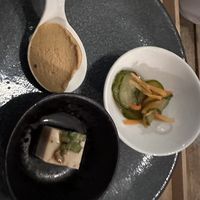 Starter (cashew mousse, pickled veggies and sesame tofu)  at Men Impossible in Amsterdam