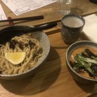 Black garlic dipping noodles  at Men Impossible in Amsterdam