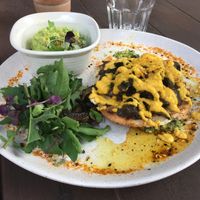 Magic Mushroom dish, with added avo and vegan cashew cheese at The Front Room Cafe in Hervey Bay